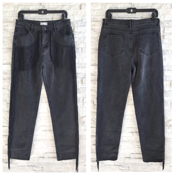NWT Blue B Fringe Womens High Rise Straight Leg Black Denim Jeans Pants Size L - Picture 4 of 14